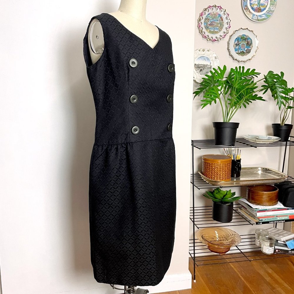 Vintage 60s Little Black Dress NWT ILGWU Arkay Mod Jacquard Sleeveless Cocktail - Picture 4 of 10